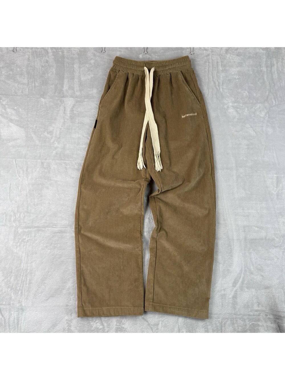 Betweenand Corduroy Pants Brown Wide Leg Drawstring Size S Y2K Relaxed Minimal